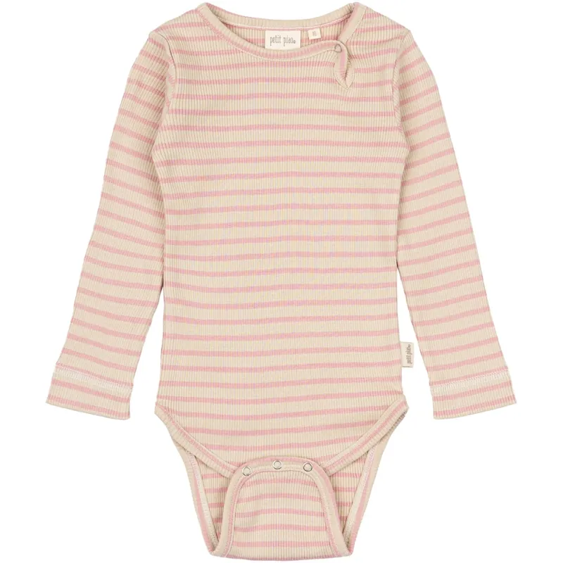 Petit Piao Bright Rose/Dark Off White Body L/S Modal Striped Handla nu