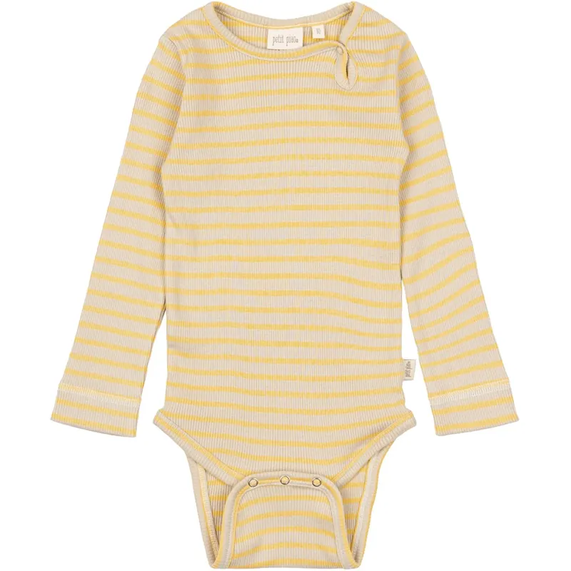 Petit Piao Yellow Sun/Dark Off White Body L/S Modal Striped Rabatter