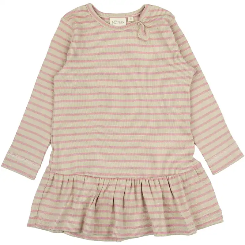 Petit Piao Bright Rose/Dark Off White Klänning L/S Modal Striped Sänkt pris