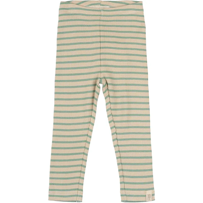 Nyhet Petit Piao Granite Green/Dark Off White Leggings Modal Striped
