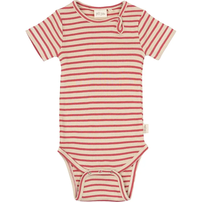 Köp nu Petit Piao Light Berry/Dark Off White Body S/S Modal Striped