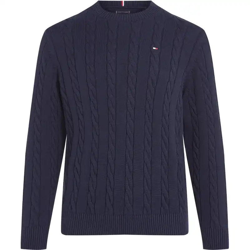Beställ nu Tommy Hilfiger Dark Night Navy Crew Neck Bomull Cable Sweater