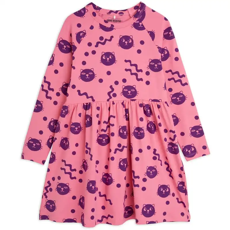 Billig Mini Rodini Pink Squiggly Cats AOP Klänning