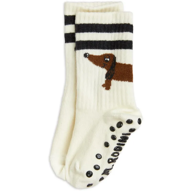 Mini Rodini Offwhite Dog Anti-Slip Strumpor Extra rabatt