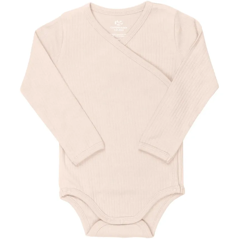 Handla nu COPENHAGEN COLORS Soft Pink Baby Rib Jersey Body Crossover W. Longsleeve