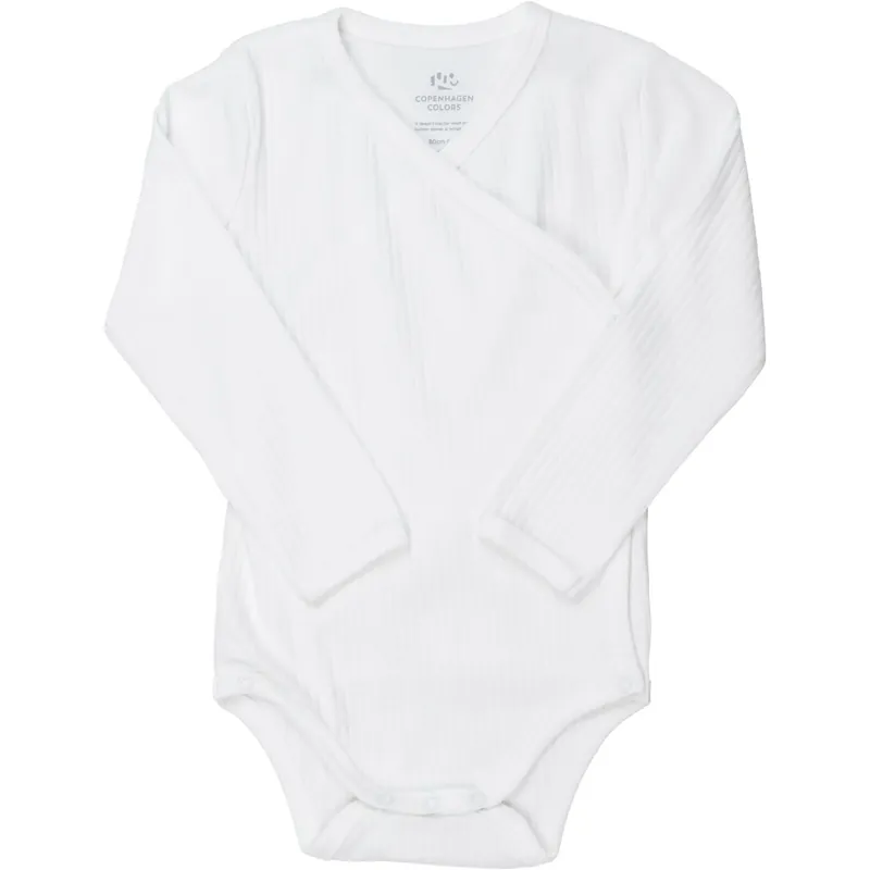 prisnedsättning COPENHAGEN COLORS White Baby Rib Jersey Body Crossover W. Longsleeve