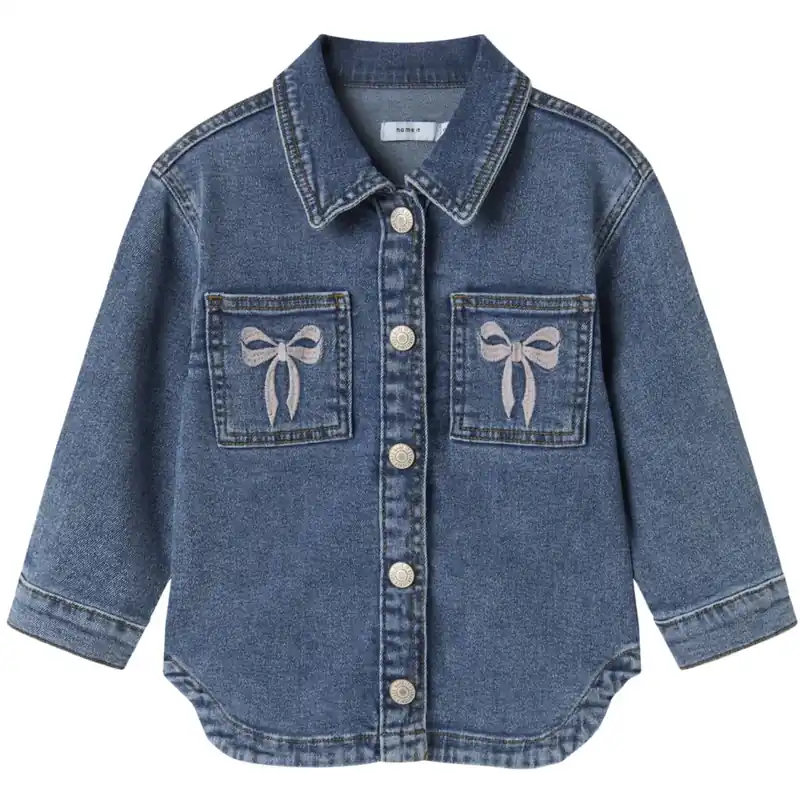 Name It Medium Blue Denim Bow Embroidery Nmfdevi Dnm Emb Jacka 1224-Sm K Expressleverans
