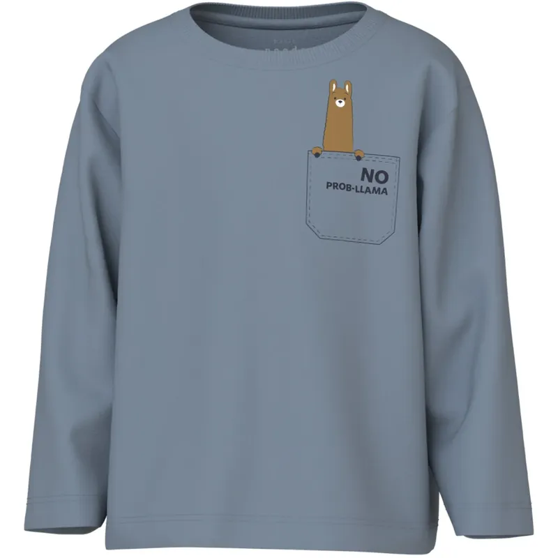 Name It Dusty Blue Llama Pocket Nmmvagno Ls Loose Topp Snabb leverans