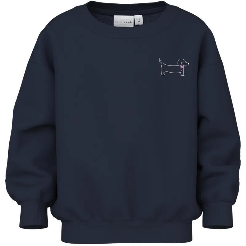 Name It Navy Blazer Dog Bow Nmfvallene Ls Rlx Sweat Unb Kundfavorit