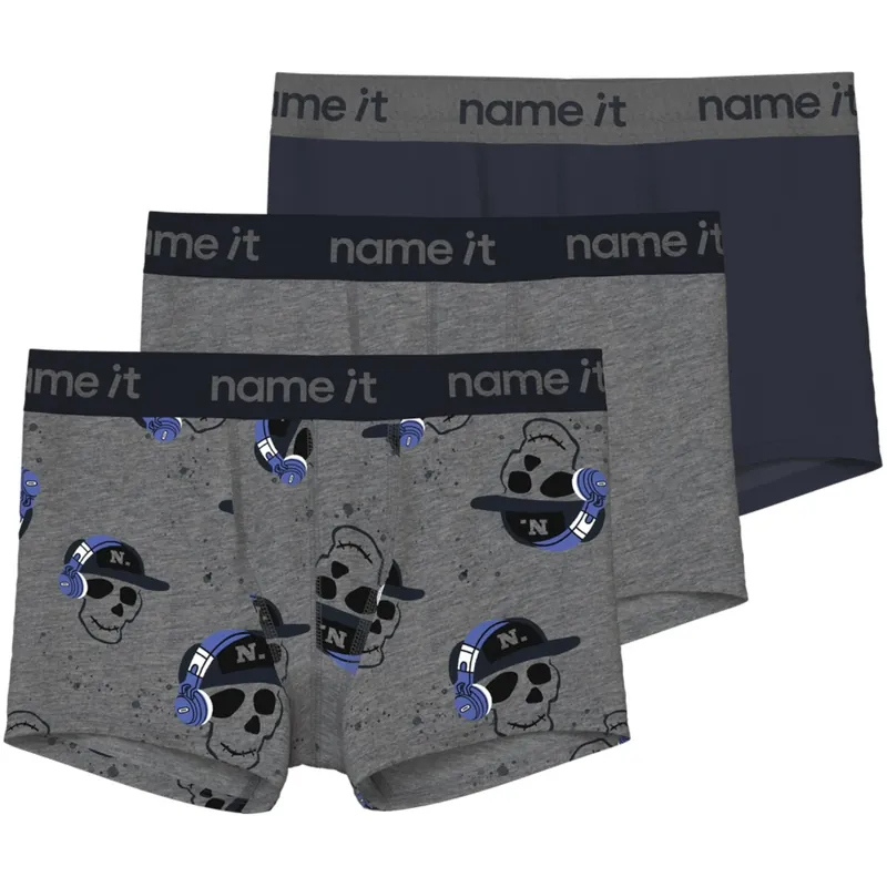 Fynd Name It Dark Grey Melange Nkmboxer 3P Dark Grey Mel Skull Noos