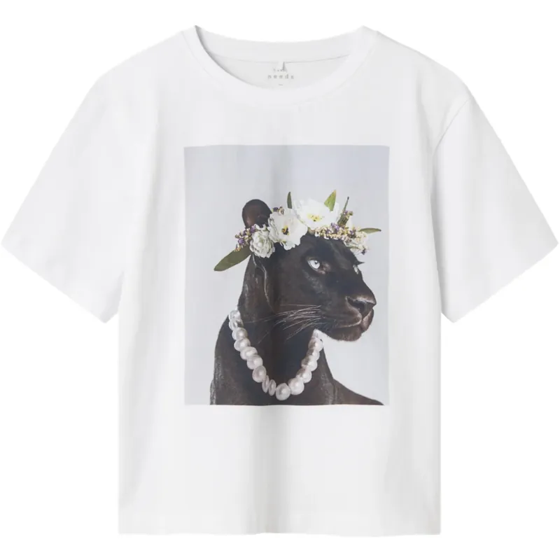 Name It Bright White Panther Nkfvotea Ss Nreg Topp Fynd
