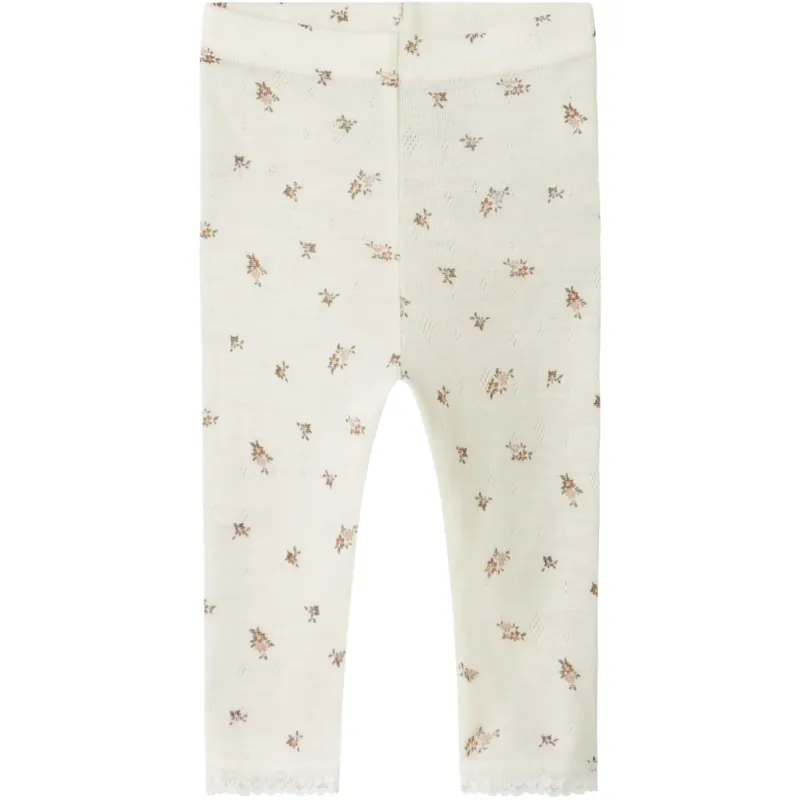 Bästa pris Name It Snow White Small Flowers Nbfwang Ull Needle Leggings Noos