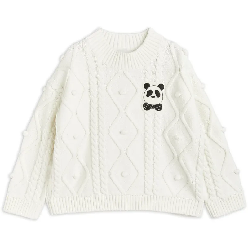 Handla nu Mini Rodini Offwhite Panda Texture Stickad Sweater