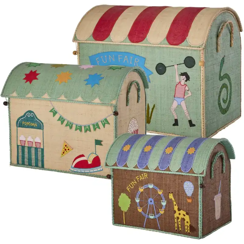Rice Mint Fun Fair Theme Raffia Toy Baskets 3-Pack Kampanjpris