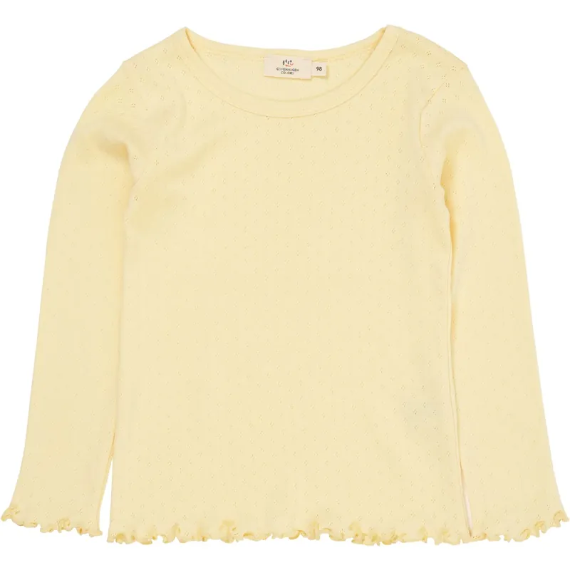 COPENHAGEN COLORS Lt. Yellow Summer Pointelle Ls Tee Populär