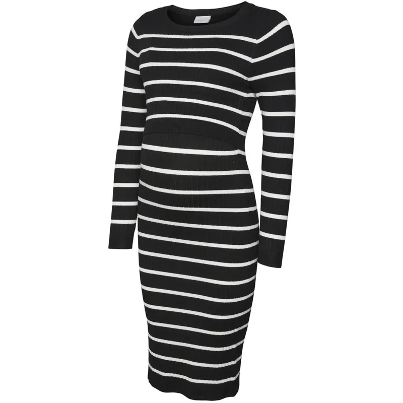 Premium Mama;licious Black Snow White Mlnewsiv June Ls Uk Stickad Klänning 2F A Noos