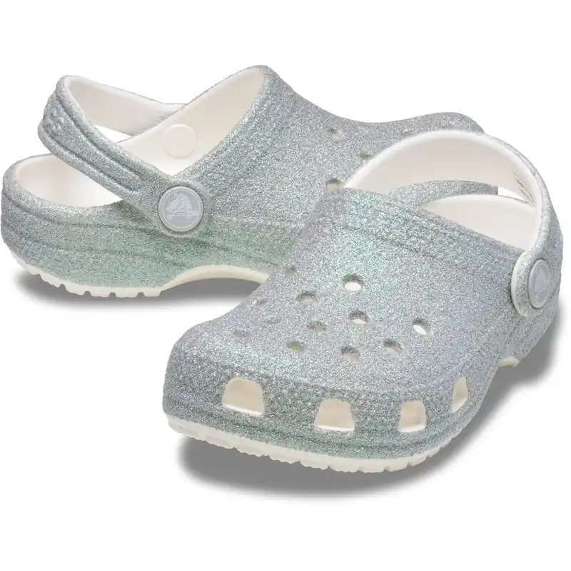 Rabatter Crocs White Classic Iridescent Glitter Gloc