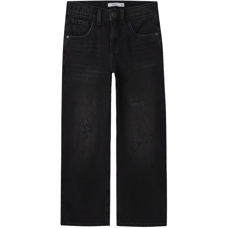 Name It Black Denim Nkfrose Hw Wide Jeans Destr 1411-Be Noos Rabatt