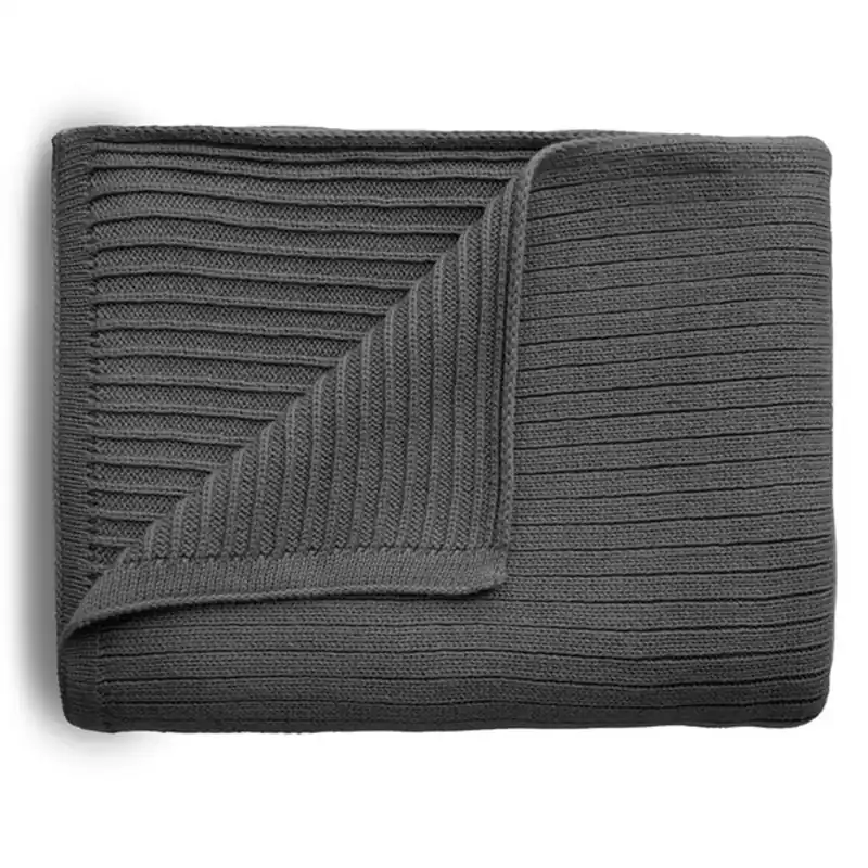 Kampanjpris Mushie Ribbed Dark Gray Melange Stickad Baby Filt