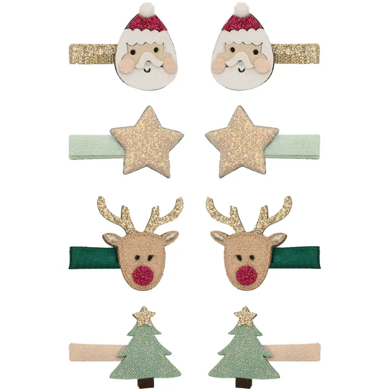 Mimi & Lula 8 Hårclips - Mini Santa Christmas Snabb leverans