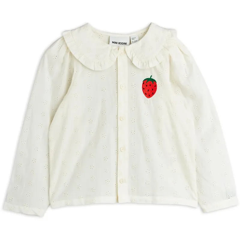 Billig Mini Rodini White Strawberry Emb Schiffli Blus