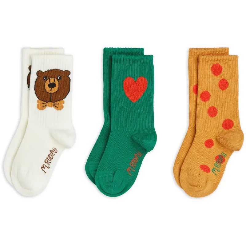 Mini Rodini Multi Björn 3-Pack Strumpor Populärt val