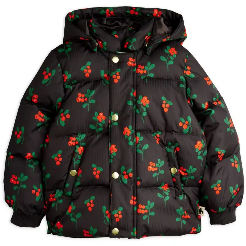 Kundfavorit Mini Rodini Black Lingonberries AOP Hooded Puffer