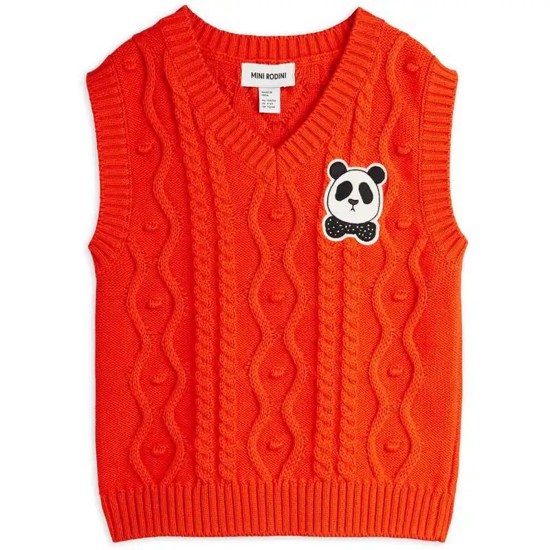 Rabatter Mini Rodini Red Panda Patch Cable Stickad V-Neck Slipover