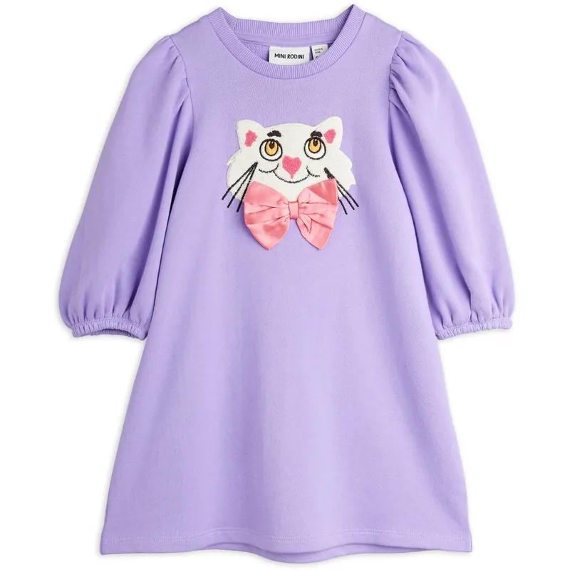 Mini Rodini Purple Cat Med Bowtie Chenille Sweatdress I lager