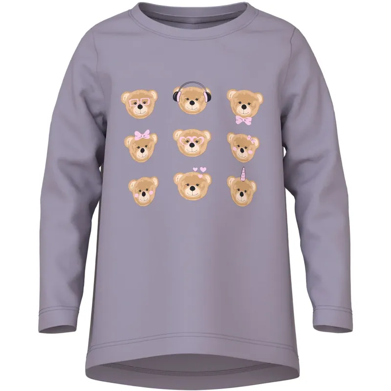 Name It Lavender Gray 3 Teddy Bears Nmfviolet Ls Loose Topp Begränsat erbjudande