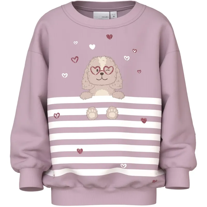 Extra rabatt Name It Dawn Pink Dog Heart Stripe Nmfvalona Ls Long Rlx Sweat Bru