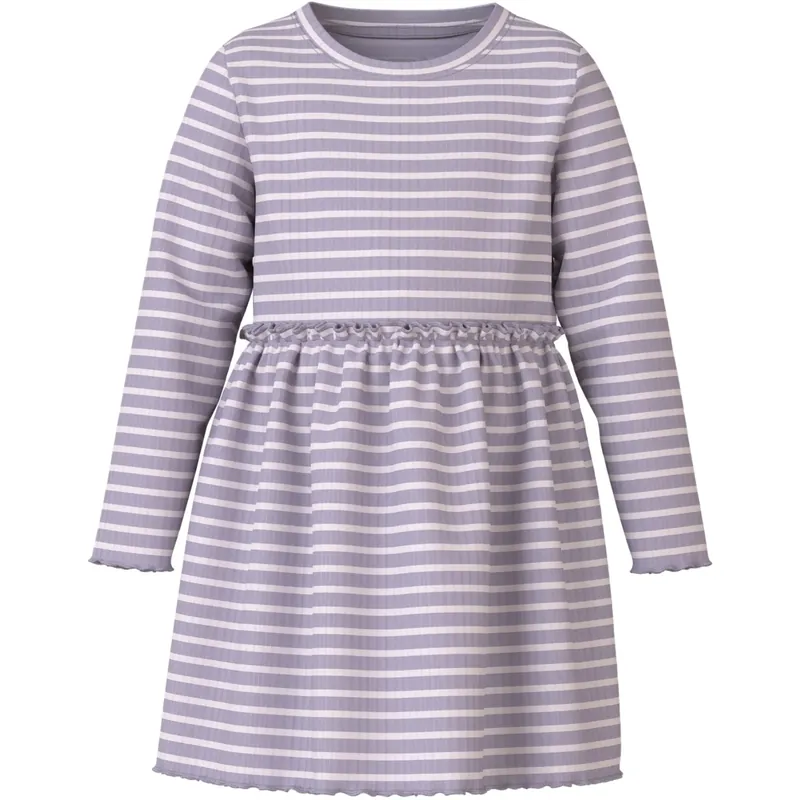 Sista chansen Name It Lavender Gray Lilac Marble Stripe Nmfvemma Ls Klänning