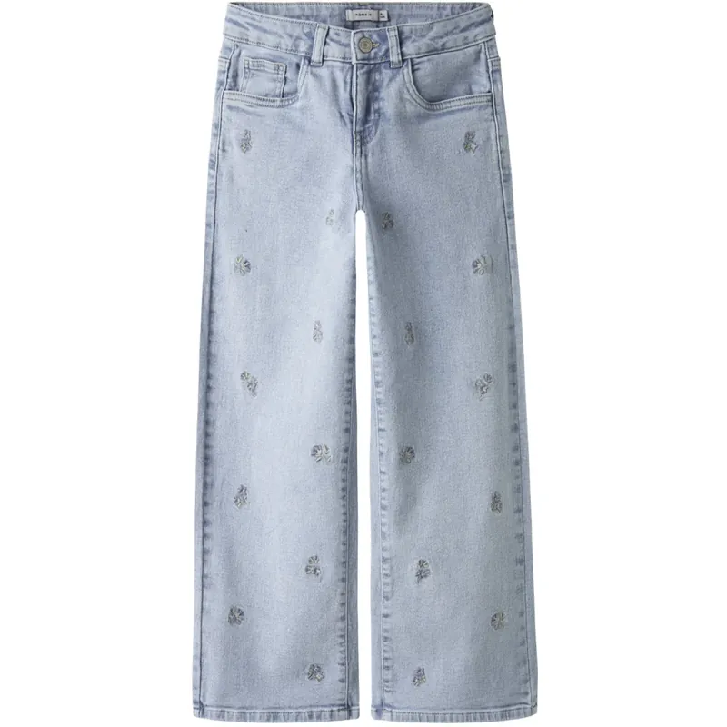 Name It Light Blue Denim Flower Embroidery Nkfrose Wide Emb Jeans 2010-Fr Noos Rea