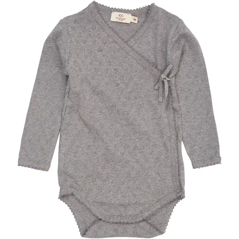 COPENHAGEN COLORS Grey Mel. Pointelle Heart Crossover Body Ls Lägg i varukorgen