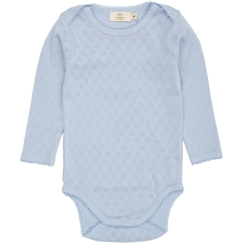 COPENHAGEN COLORS Dusty Blue Pointelle Heart Lapneck Body Ls Lågt pris