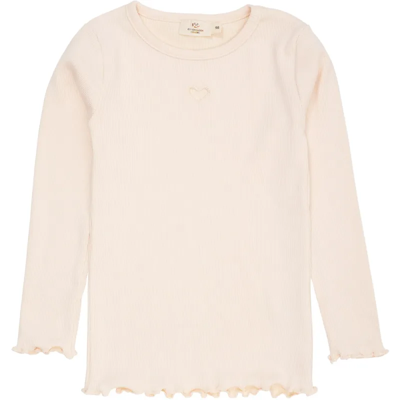 COPENHAGEN COLORS Dusty Rose Modal Rib Ls Tee W. Heart Hole Pattern Erbjudandepris