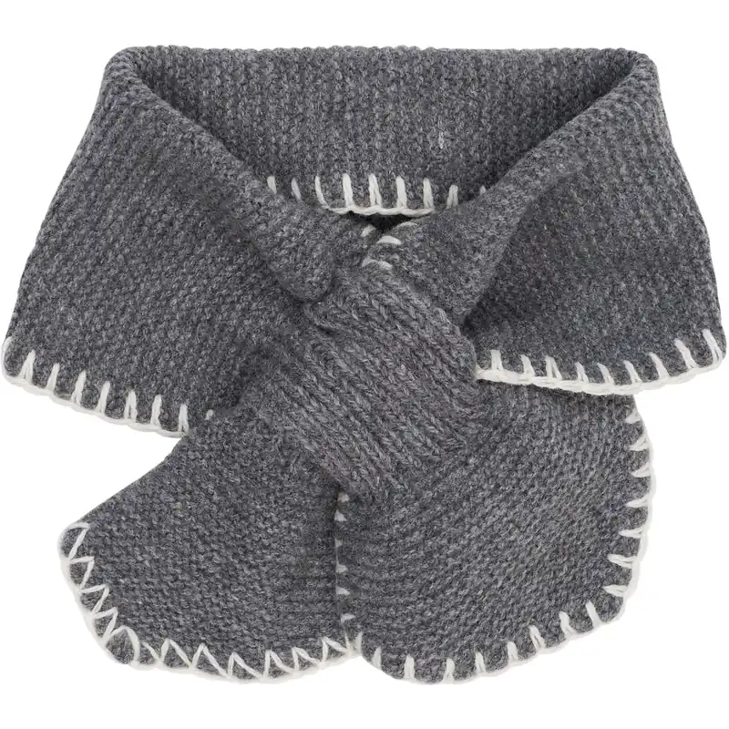 Outlet COPENHAGEN COLORS Dk Grey/Cream Comb. Lambswool Rosett Halsduk
