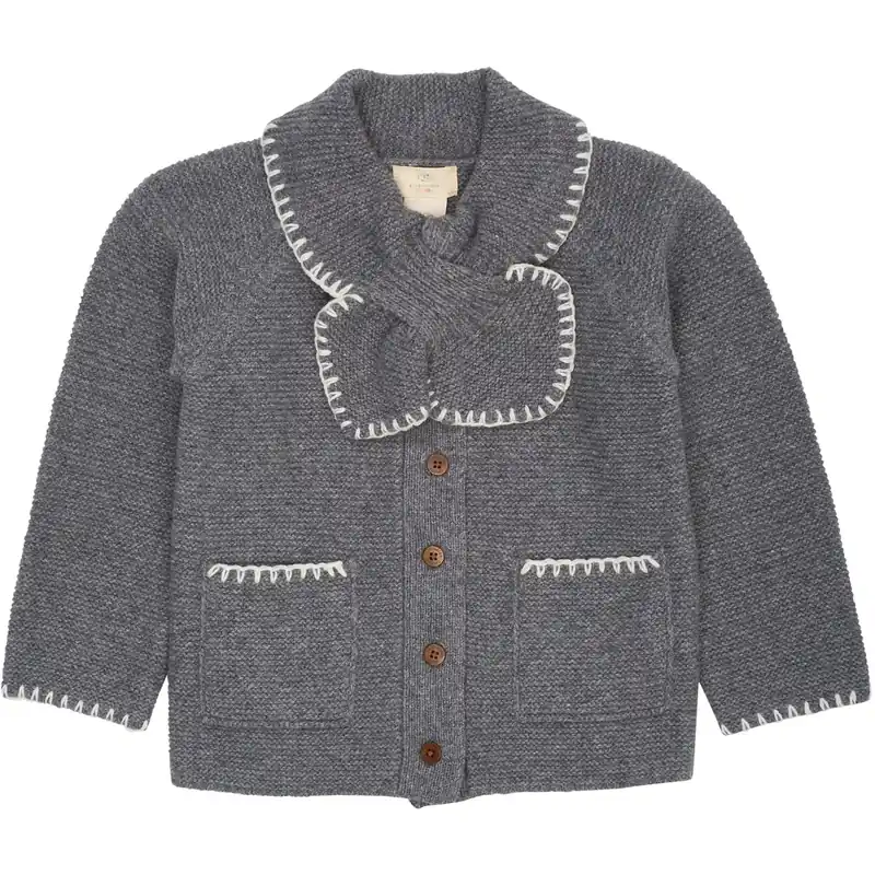 Begränsat antal COPENHAGEN COLORS Dk Grey/Cream Comb. Lambswool Cardigan W. Krage