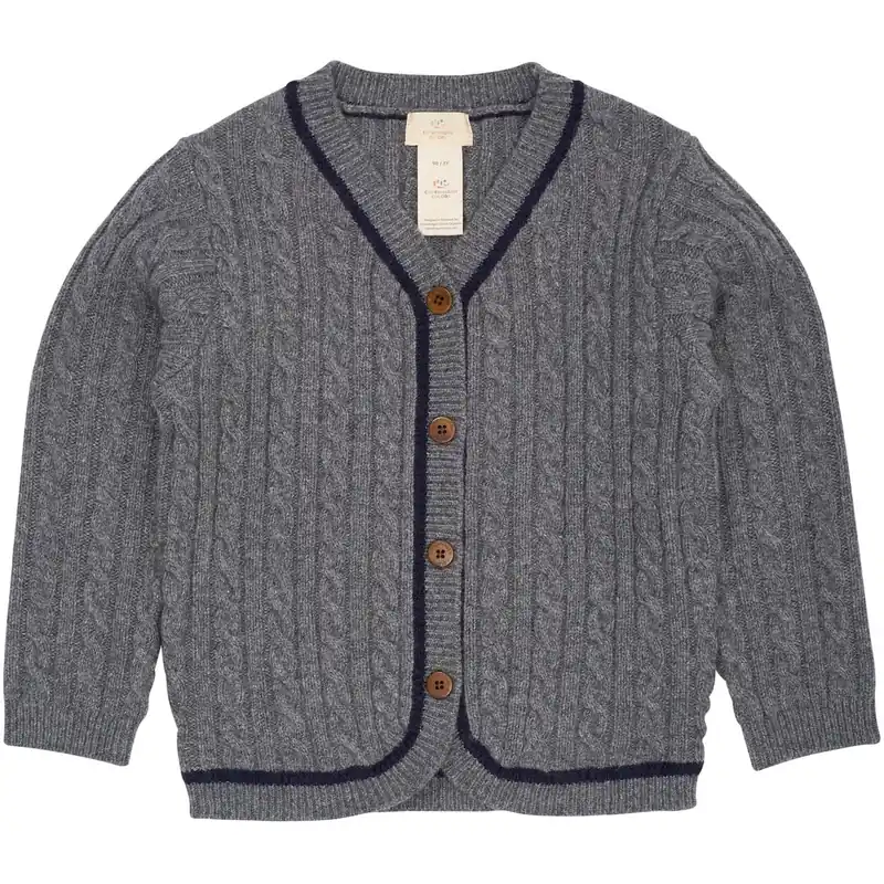 COPENHAGEN COLORS Dk Grey/Navy Comb. Lambswool Grandad Cardigan Lägg i varukorgen