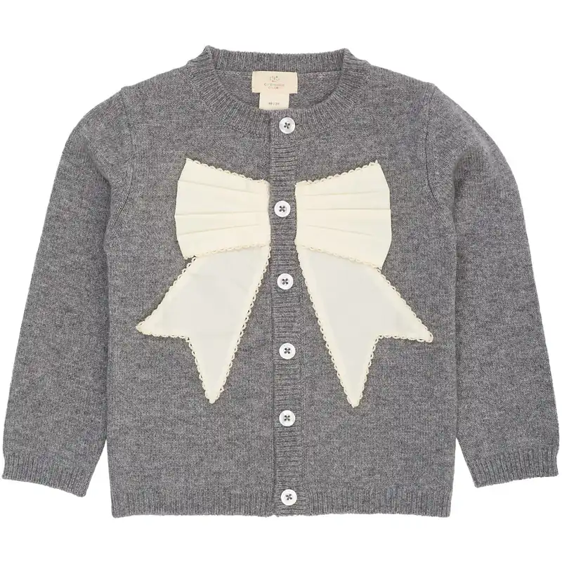 Endast idag COPENHAGEN COLORS Dk Grey Mel./Cream Comb. Cashmere Cardigan W. Poplin Rosett