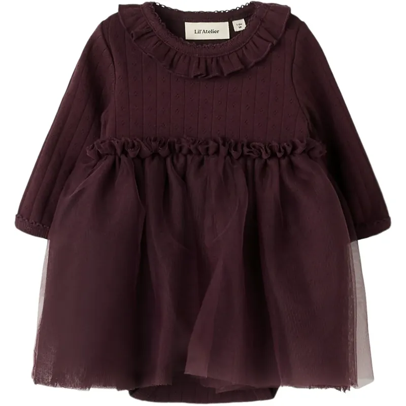 Endast idag Lil‘Atelier Catawba Grape Nbfsolange Ls Tyll Body Klänning Lil