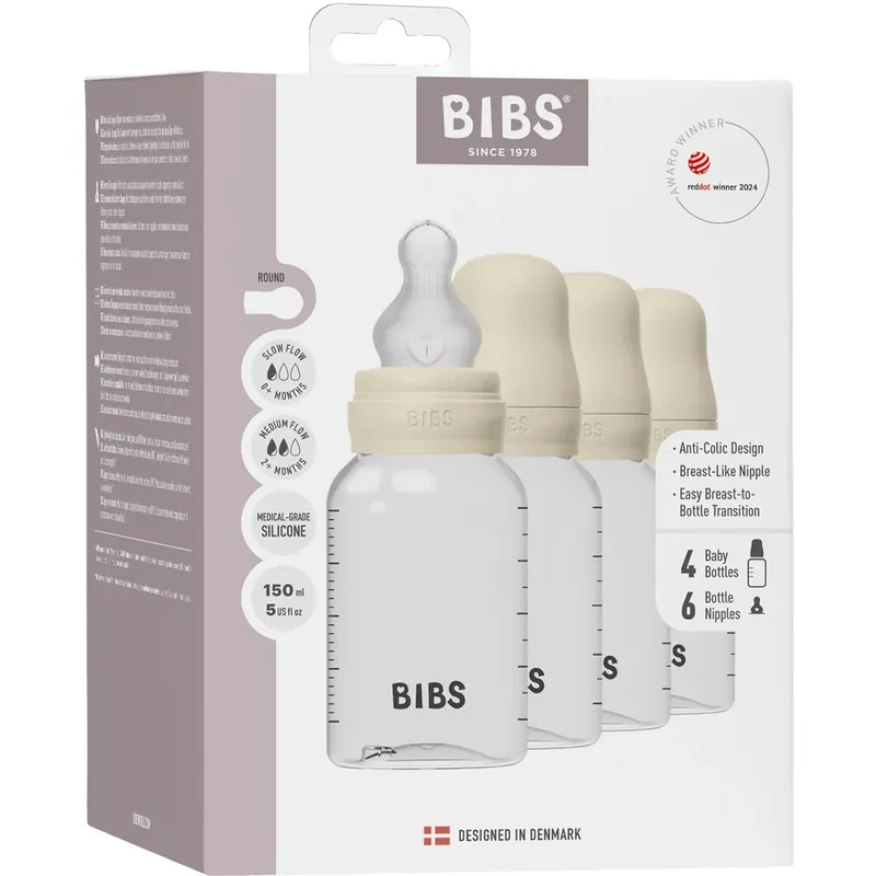 Bibs Ivory Baby Flaska Round Silikon 4-Pack Handla nu