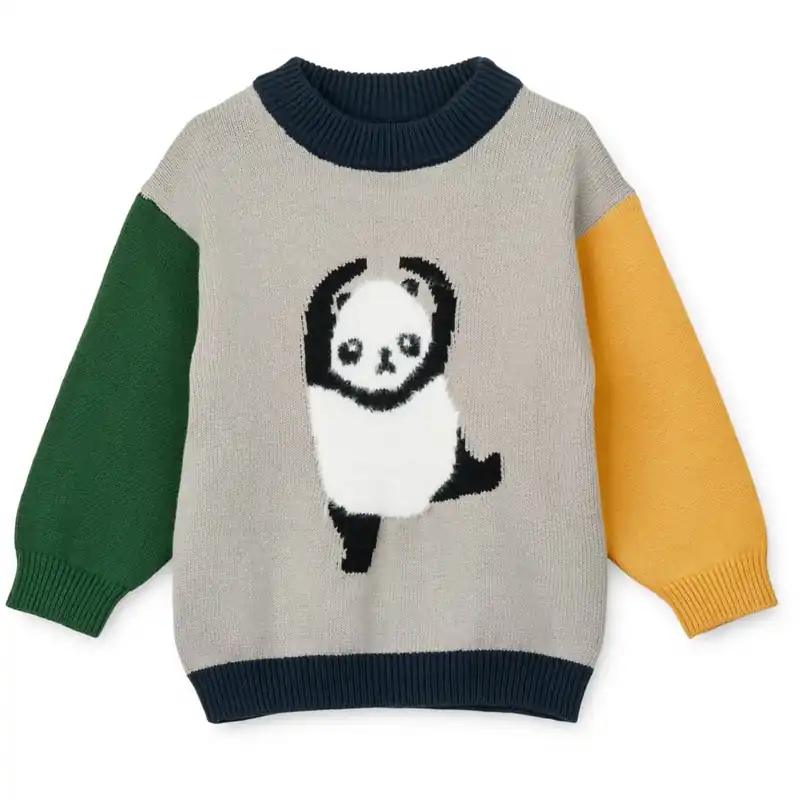 Köp nu LIEWOOD Panda / Mist / Classic Navy Multi Mix Orlane Embroidery Stickad Jumper