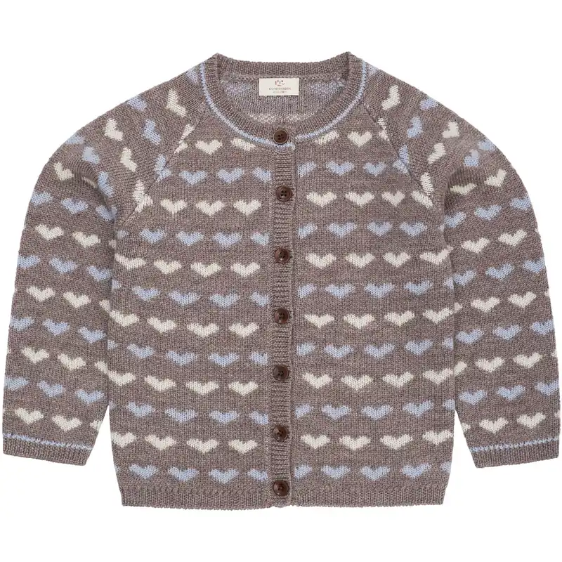 COPENHAGEN COLORS Naturalmel./Dusty Blue Comb Merino Heart Cardigan Rabatter