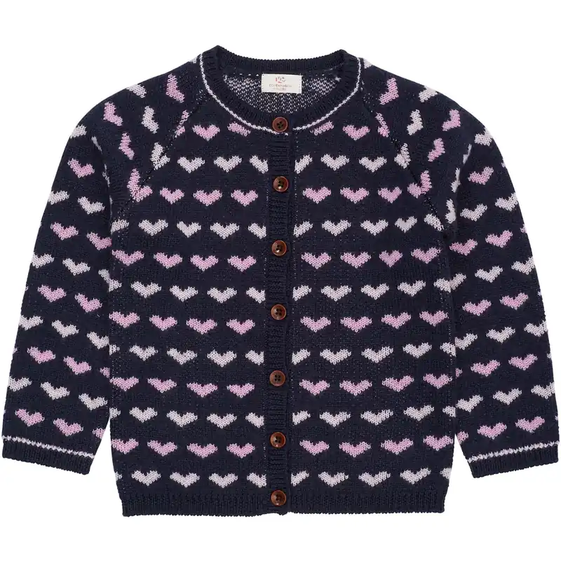 Begränsad tid COPENHAGEN COLORS Navy/Bubblegum Comb Merino Heart Cardigan