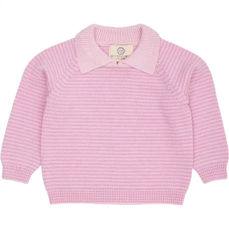 Erbjudandepris COPENHAGEN COLORS Ballerina/Syringa Stripe Merino Striped Blus W. Krage
