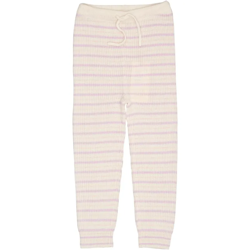 COPENHAGEN COLORS Cream/Lavender/Dusty Rose Combi Merino Classic Rib Leggings W. Drawstrings Säker betalning