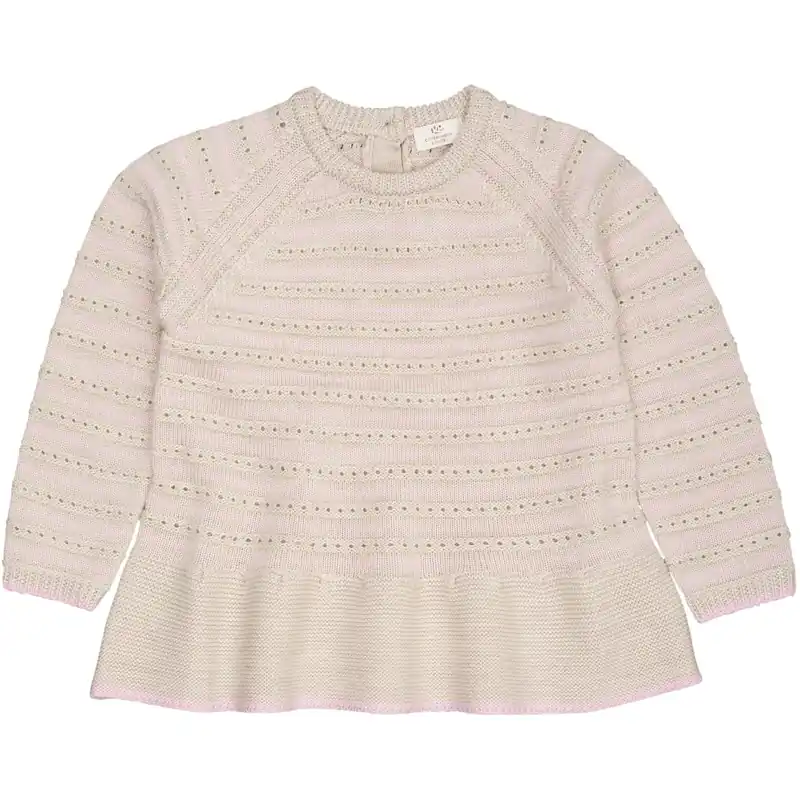 Erbjudande COPENHAGEN COLORS Pale Cream Mel./Bubblegum Comb Merino Hole Pattern Blus W. Frill