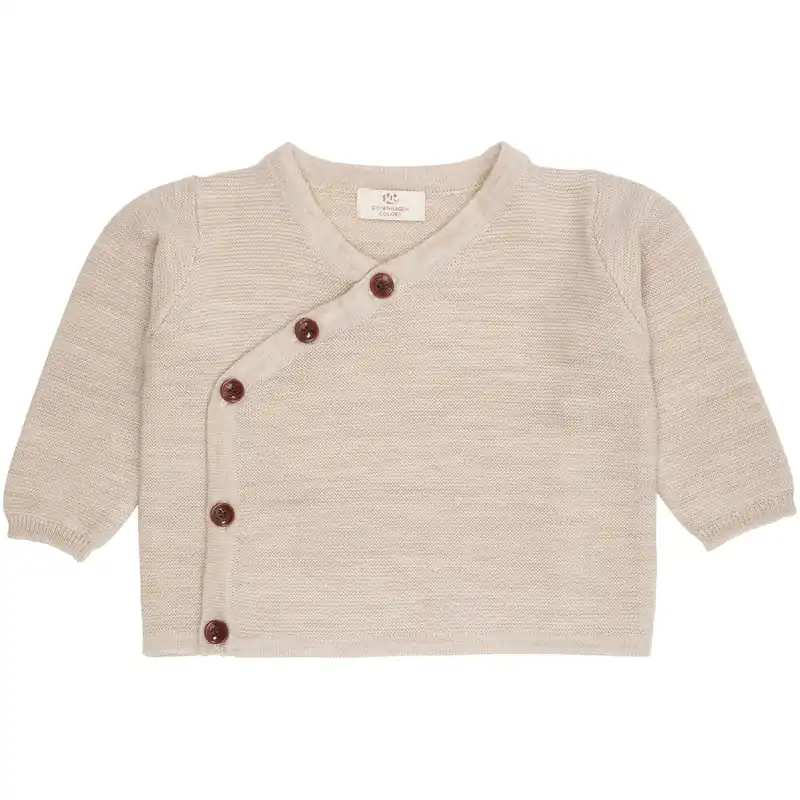 COPENHAGEN COLORS Pale Cream Mel Merino Baby Cross-Over Cardigan In Garter Stitch Snabb leverans