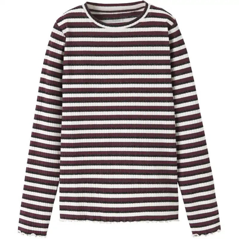 Name It Cloud Dancer Black+Burgundy Nkfvemma Glitter Ls Slim Topp Reapris